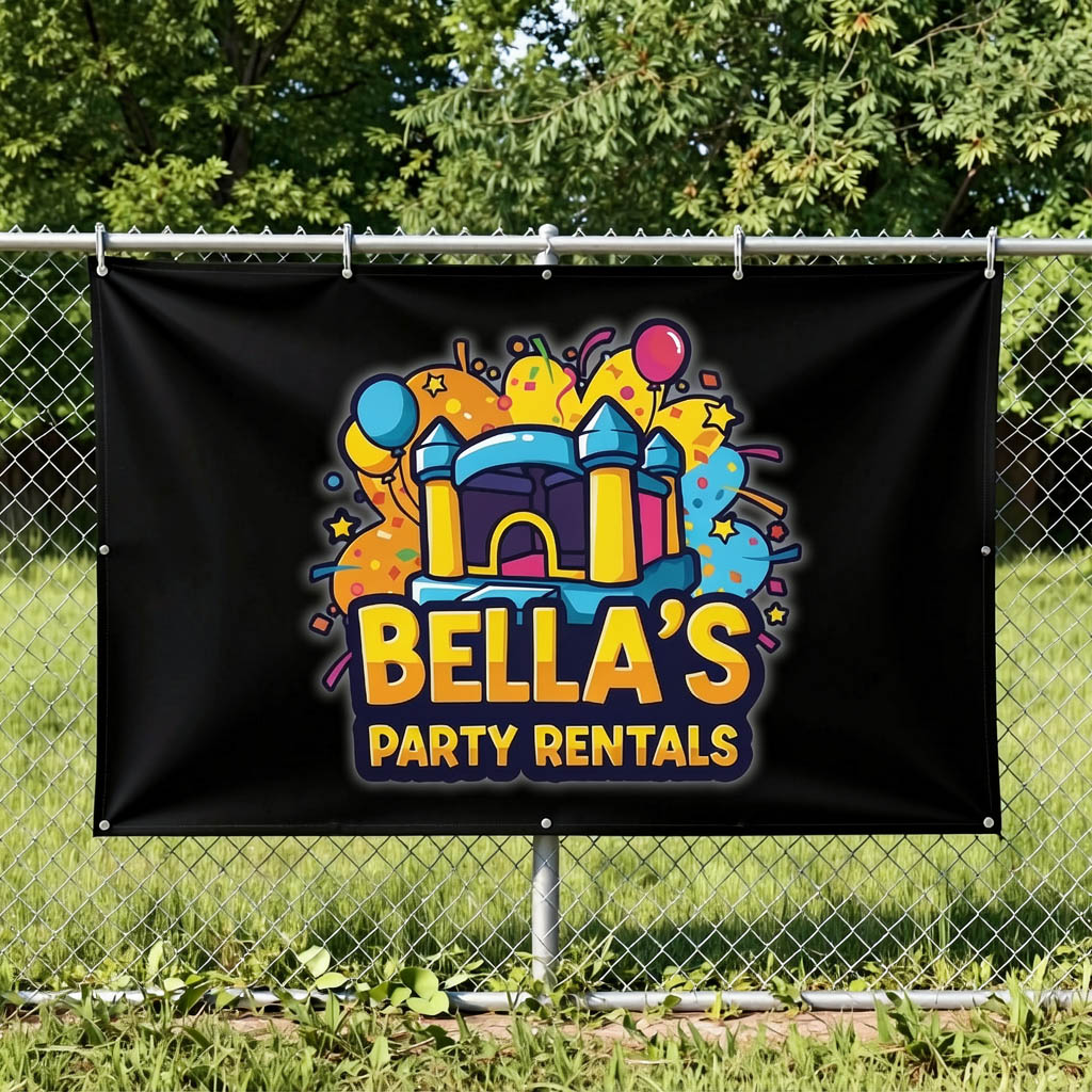 Banners including indoor, outdoor event, hanging, and roll-up stands